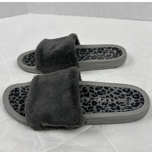 Hey Dude Fuzzy Slide Sandals Leopard Footbed Women's 12 Peggy Grey Cheetah - Picture 12 of 12